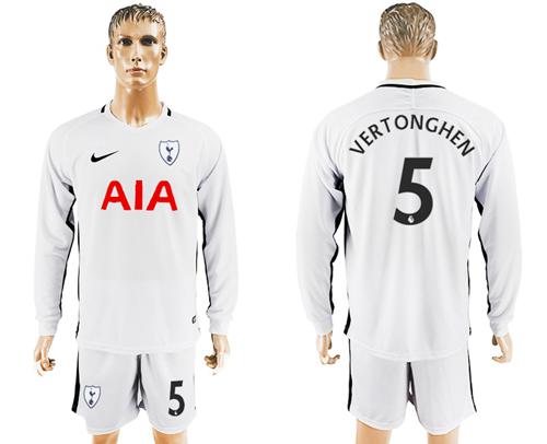 Tottenham Hotspur #5 Vertonghen Home Long Sleeves Soccer Club Jersey